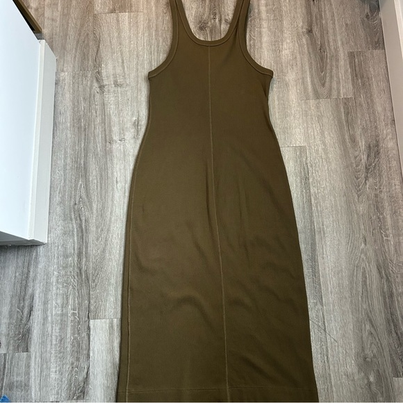 Everlane Maxi Sundress 100% Cotton Ribbed Olive Green Size Medium - Picture 3 of 5